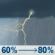 Today: A chance of showers and thunderstorms before 8am, then showers and thunderstorms likely between 8am and noon, then showers and thunderstorms likely between noon and 4pm, then showers and thunderstorms. Mostly cloudy. High near 81, with temperatures falling to around 77 in the afternoon. Northwest wind 7 to 12 mph. Chance of precipitation is 80%. New rainfall amounts between a quarter and half of an inch possible. Today: Showers And Thunderstorms Likely
